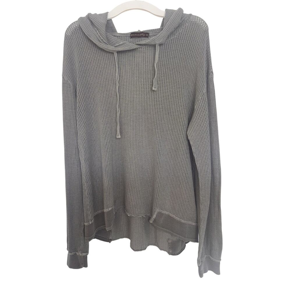 XCVI Wearables Gray Mesh Open Knit Pullover Hoodie Oversized XS FLAW